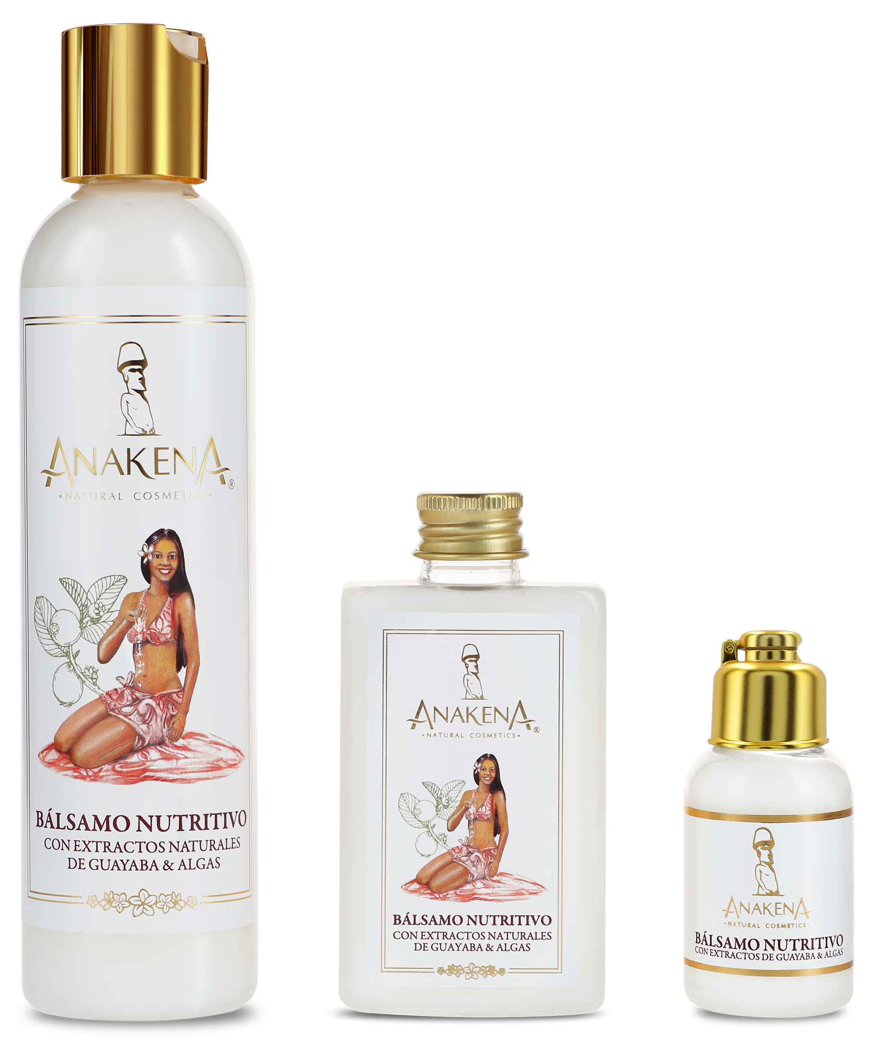 Bálsamo Nutritivo Anakena Para adaptarnos a todas tus necesidades, el Bálsamo Nutritivo Anakena está disponible en tres tamaños convenientes: el tamaño regular de 220 ml para uso cotidiano en casa, el tamaño de viaje de 85 ml perfecto para llevar en tus aventuras, y el tamaño amenity de 35 ml ideal para probar o para ocasiones especiales.